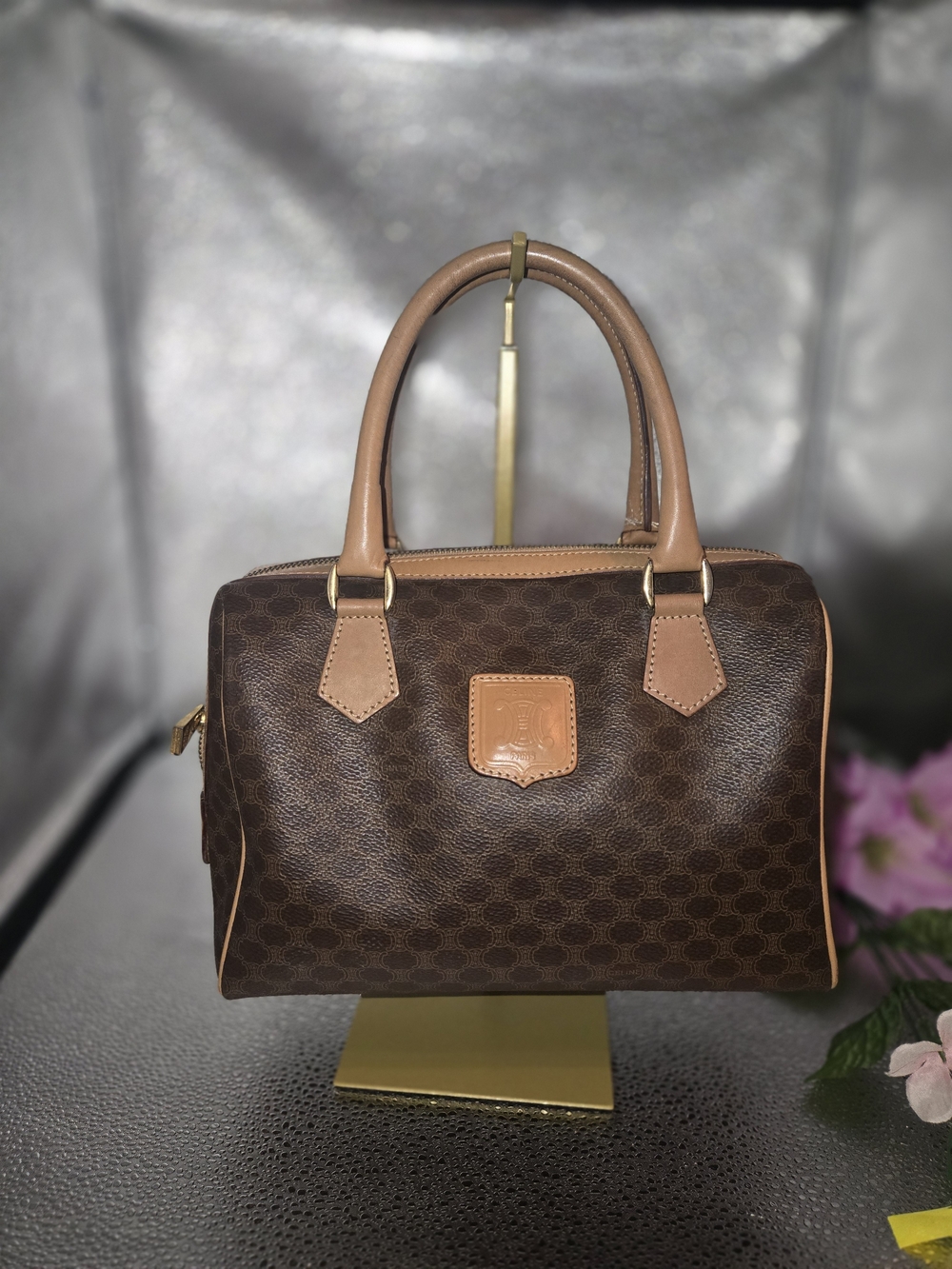 Authentic Celine Macadam Boston Bag – Brown PVC & Tan Leather